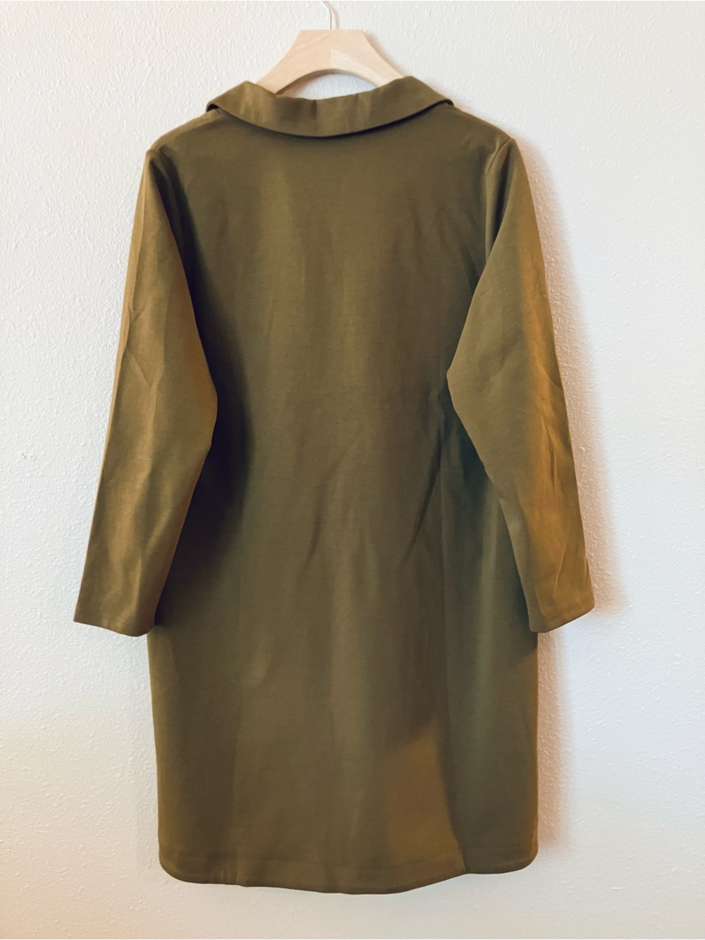 ENTRO Phoebe Vneck Knit Mini Longsleeve Dress Medium Olive Green - Picture 6 of 11